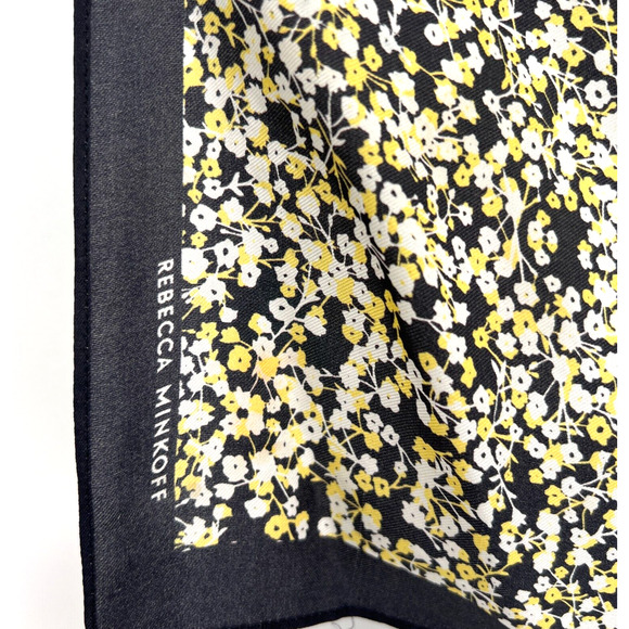 Rebecca Minkoff‎ Silk Scarf Yellow Black Floral Square 18X18 - Picture 1 of 6